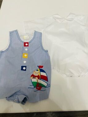 Vintage 1980s Baby Togs Romper Set Teddy Bear Sailboat 3-6 Months